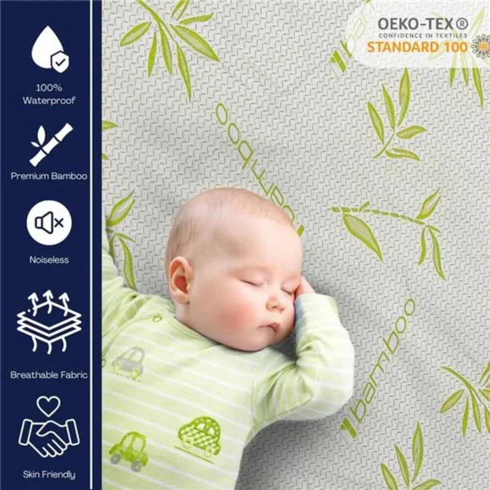 New Bamboo Mattress Protector with Zipper - 100% Waterproof Queen Size Cooling